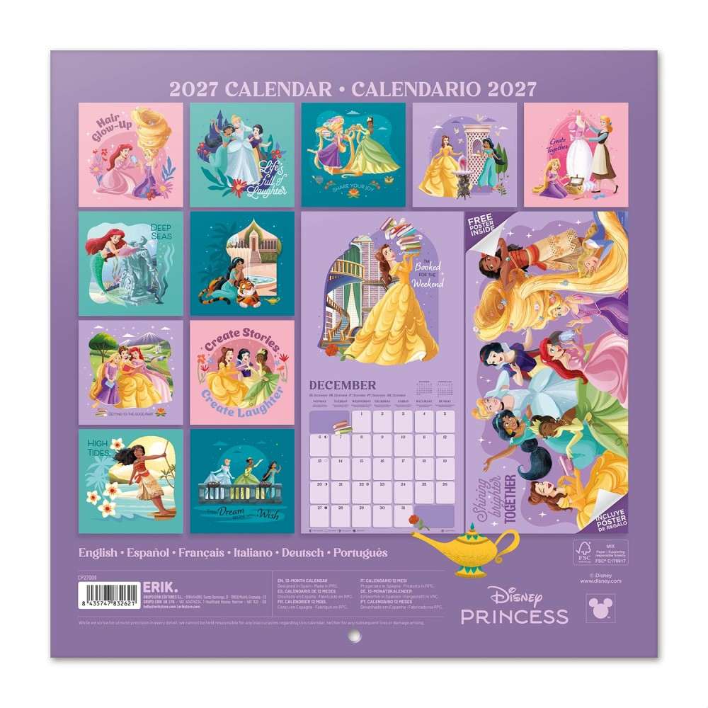 Grupo Erik Disney - Disney Princesses 2027 30X30 Calendar - Multicolours